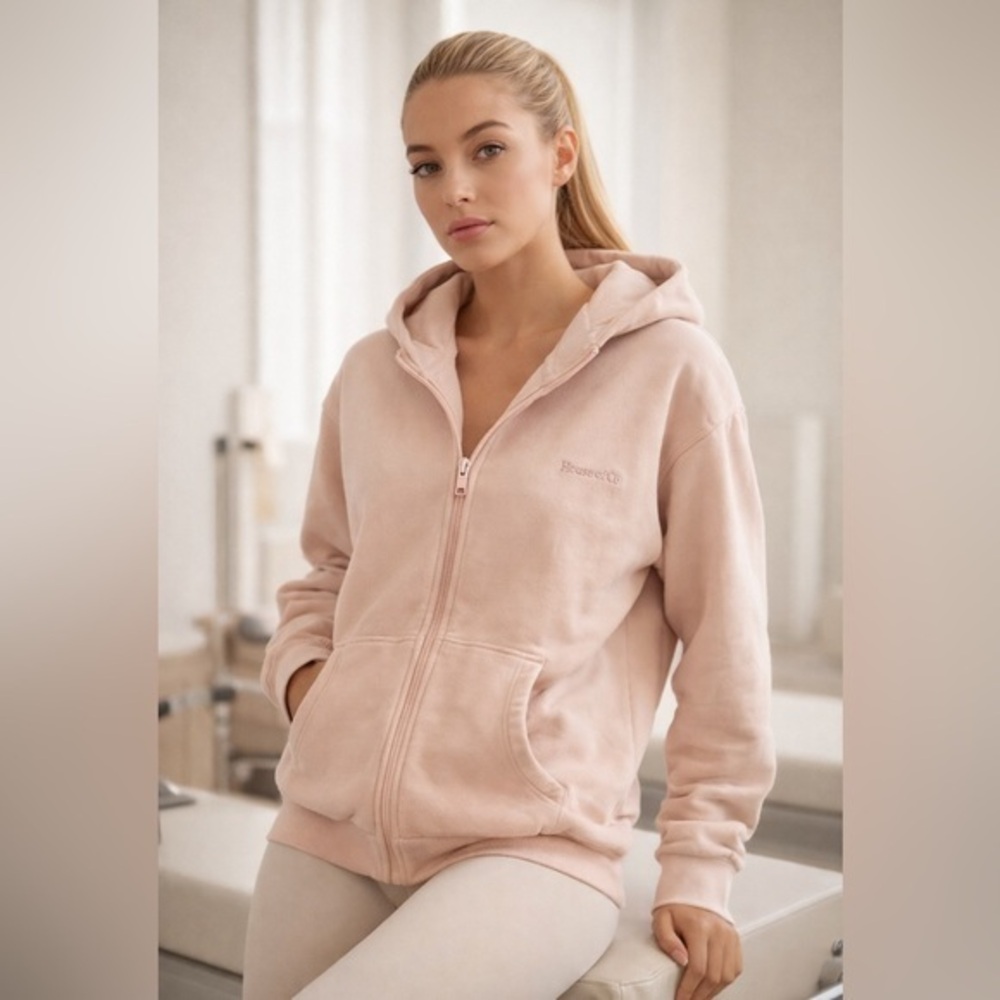 House of CB Blush Pink Fleece Lined Zip Hoodie XS Cozy Athleisure Lounge Jacket
